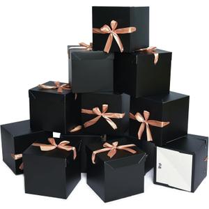 12 Pcs Black Boxes with lids,Beautiful Squared Boxes with Lids Perfect for Weddings, Birthday, Christmas, Valentines Day(Black, 6x6x6 Inch)