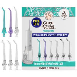 GuruNanda Replacement Water Flosser Tips for Model R3100/R3100A Only- 6 Count
