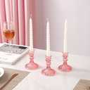 Simeitol Glass Candle Holder Set of 12, Pink Taper Candle Holders Bulk, Vintage Candlestick Holders, Candle Stick Holder for Table Centerpieces, Wedding & Mother's Day