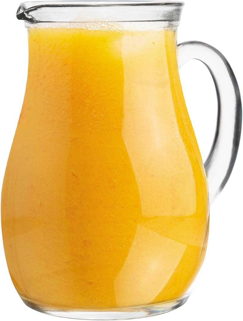 Amici Home Glass Pitcher, Made in Italy, 34oz Water Jug with Spout and Handle, Beverage Carafe for Iced Tea, Sangria, Lemonade, Coffee, 7 H 4 Round (Large)