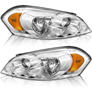 for 2006 2007 2008 2009 2010 2011 2012 2013 Chevy Impala Headlight Assembly compatible with 14-16 Impala Limited / 06-07 Monte Carlo Chrome Housing Amber Reflector Replacement Pair