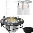 LS'BABQ 45" Fire Pit Surround Tabletop w/Waterproof Cover & Heat Deflector for Solo Stove Yukon 27" Accessories Round Outdoor Fire Pit Table & Stainless Steel Heat Diffuser Accessories
