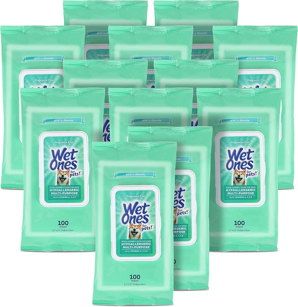 Wet Ones for Pets Hypoallergenic Multi-Purpose Dog Wipes with Vitamins A, C & E, 100 ct - 12 Pack | Fragrance-Free Hypoallergenic Dog Wipes for All ...