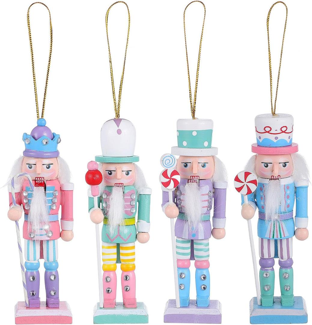 Totority Christmas Nutcracker Ornaments, 4pcs Traditional Soldier Figurines for Xmas Tree Decor, Wooden Nutcracker Decorations for Holiday Party, Mantel, and Home Display, Hand-Painted Vintage Desig