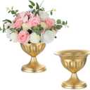 Sziqiqi Gold Metal Urn Vases: 8.6in 2 Pcs Flower Weddings Centerpieces Arrangements for Flower Compote Vase for Wedding Decorations Table Pedestal Vase Bowl for Party