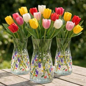 3 Pcs 8 Inch Tall Clear Glass Flower Vase for Tulips Spring Wedding Housewarming Wildflowers Centerpiece Table Home Decor Modern Style Wide Mouth Glass Vase Mother's Day
