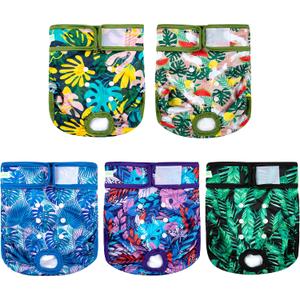 Wegreeco Female Dog Diapers, Washable Reusable Pet Puppy Doggie Diapers for Small Medium Large Female Dogs in Heat Period, Doggy Period Panties, 5 Pack, X-Large, Leaf