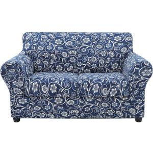 hyha Couch Cover, Loveseat Covers, Floral Pattern, Stretch, Printed, 3 Pieces, Sofa Slipcovers, for 2 Separate Cushion Couch Sofa, Washable Furniture Protector for Dogs(Loveseat, Baroque) (Medium, Blue)