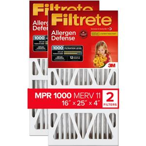 Filtrete ADP01-2PK-2 16x25x4 AC Furnace Air Filter, MPR 1000, Fits Honeywell and Lennox Devices, Micro Allergen Defense Deep Pleat, 2-Pack (Actual Dimensions 15.88 x 24.56 x 4.31), 2 Count