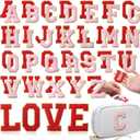 WILLBOND 52 Pcs Chenille Letter Patches A-Z, Self Adhesive Alphabet Patches for Clothes, Bags, Hats DIY, Name Craft & Personalized Best Mom Groovy Wedding Gifts(Pink,Red,2.8 Inch)