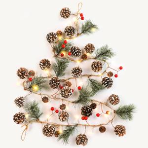 SHareconn 2 Pack 6ft Christmas Garland with Lights,Artificial pre lit Garland with Pine Cones,Red Berry, Multi-Color LED, for Home Fireplace,Stairs,Xmas Tree Indoor Decor,Snow