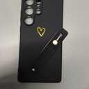 Ufbara Compatible with Samsung Galaxy S25 Ultra Case for Women Girls, Cute Gold Love Heart Pattern with Wrist Hand Holder Stand Slim Soft Silicone Kickstand Protection Cover (Black)