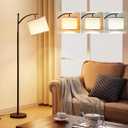 Ambimall Tall Floor Lamps with 3 Color Temperatures Bulb & Adjustable Linen Shade, for Living Room, Bedroom, Office, Classroom, Dorm Room (9W Bulb Included), Beige & Black, 60"