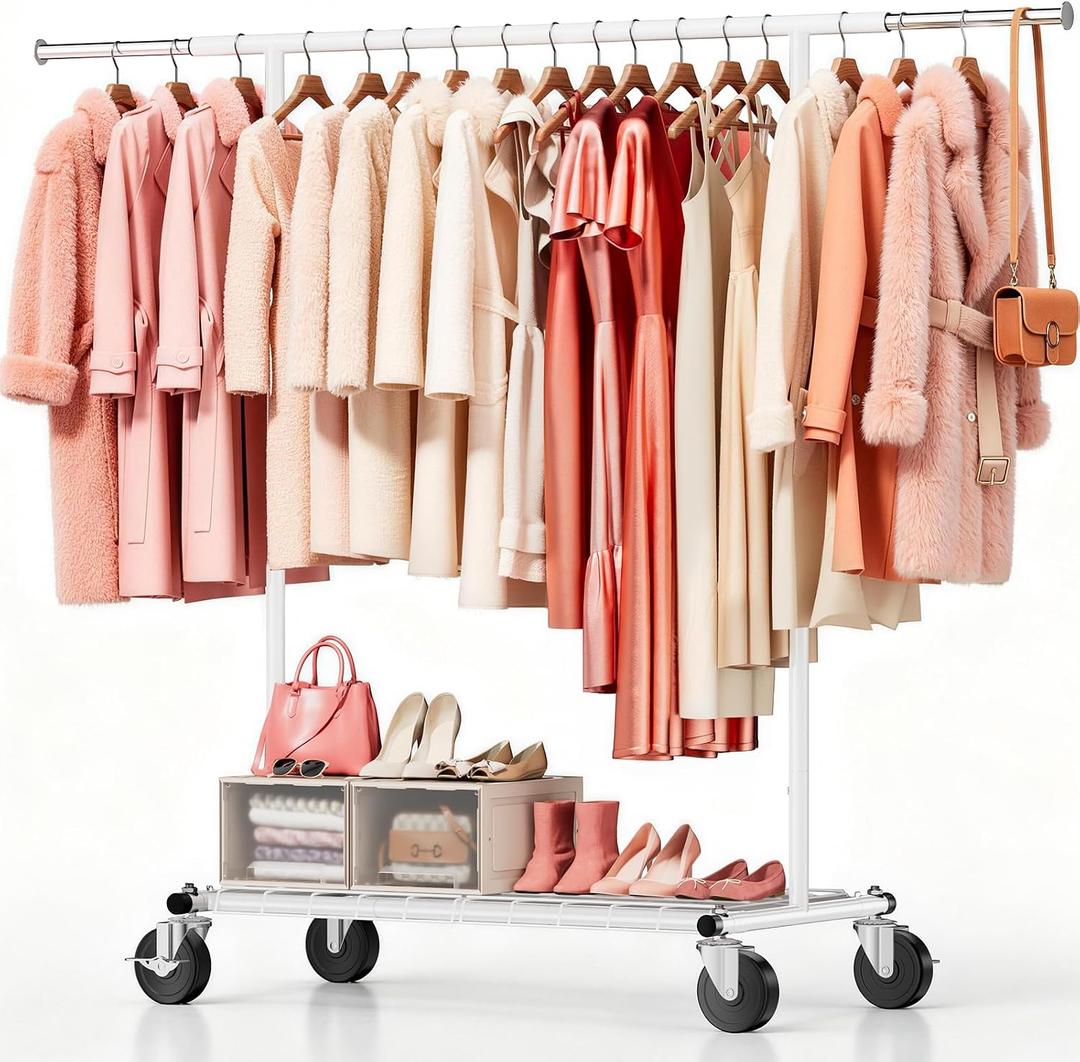 Heavy Duty Clothes Rack, Rolling Clothing Rack Load 420 LBS, White
