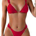QJQ Women's 2 Piece Cheeky Bikini Sets Tie Back Ring Linked Brazilian Swimsuit Sexy Triangle Bathing Suit (Red), L