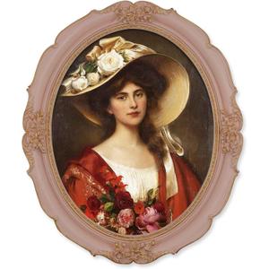 SIMON'S SHOP 11x14 Frame Picture Frame 11x14 Oval Photo Frame 14 x 11 Vintage Style in Pink with Gold Trim Flower Carving Room Ornament, Pink