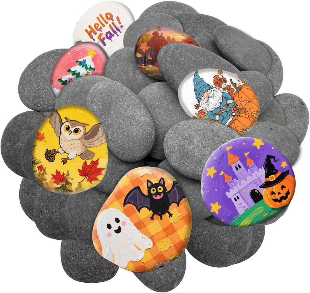 90PCS Large Painting Rocks, Natural Flat River Rocks, 2-3 Inches for Kids, Stones for Arts & Crafting