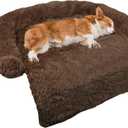 GGIB Calming Dog Bed Fluffy Plush Dog Mat for Furniture Protector with Removable Washable Cover for Medium Dogs and Cats (Medium, Coffee)