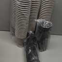 [100 SET]Harvest Pack 12 oz Disposable Coffee Cups, Insulated Ripple Double-Walled Paper Cup with Lids, Brown Geometric, Tea Hot Chocolate Drinks To go coffee cups