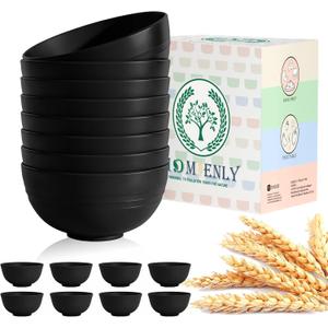 Homienly Cereal Bowl Set, Wheat Straw Bowls for Kitchen, Unbreakable Lightweight Bowl Set of 8, Microwave and Dishwasher Safe Bowls, Reusable Bowl for Serving, Cereal, Snack,Fruit(Black, 26 OZ)