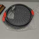 Pizza Pan for Oven (2 PACK), Pizza Baking Trays with Pizza Cutter, Non-Stick Pizza Baking Pan with Perforated Holes and Silicone Handle, Oven & Dishwasher Safe Carbon Steel