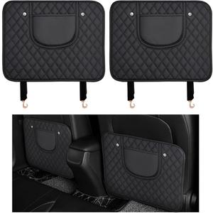 2 PCS Car Kick Mats, Leather Back Seat Protector with Storage Bag, Waterproof Automotive Backseat Cover Pad Prevent Kids Dirt Mud and Scratch, Interior Car Accessories(Black & Black)
