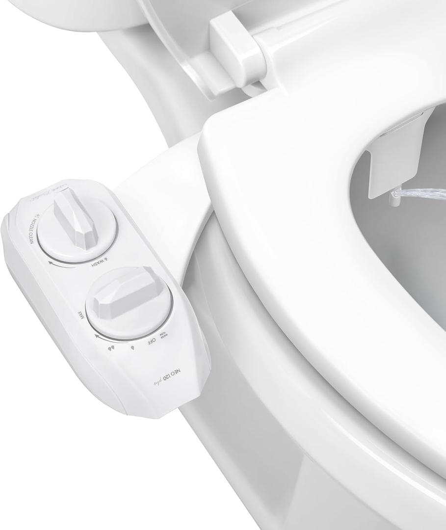LUXE Bidet NEO 120 Plus - Single Nozzle, Non-Electric Bidet Attachment for Toilet Seat, Patented Slide-In Install, 360 Self-Clean, EZ-Lift to Clean, Rear Wash (White)