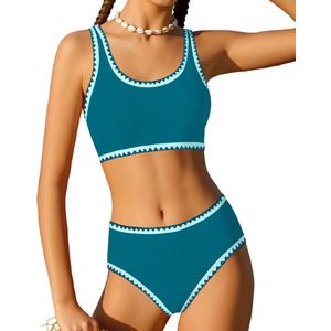 WIQI Girls Swimsuits Bikini Set 2 Piece Bathing Suit Color Contrast Trim Swimwear Size 7-16