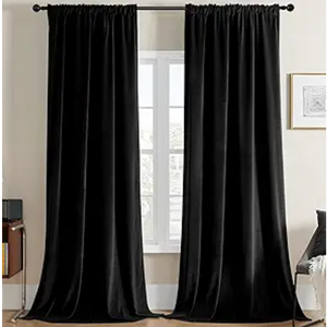 NICETOWN Black Velvet Blackout Curtains 96 inch Long for Living Room and Bedroom, Thermal Luxury Solid Heavy Rod Pocket Drapes/Window Treatments for Hall, Theater (2 Pieces, 52 W)