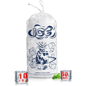 50 Pack Ice Bags 10 lb with Drawstring, Heavy-Duty Ice Bags for Ice Machine(2 Mils Thickness)