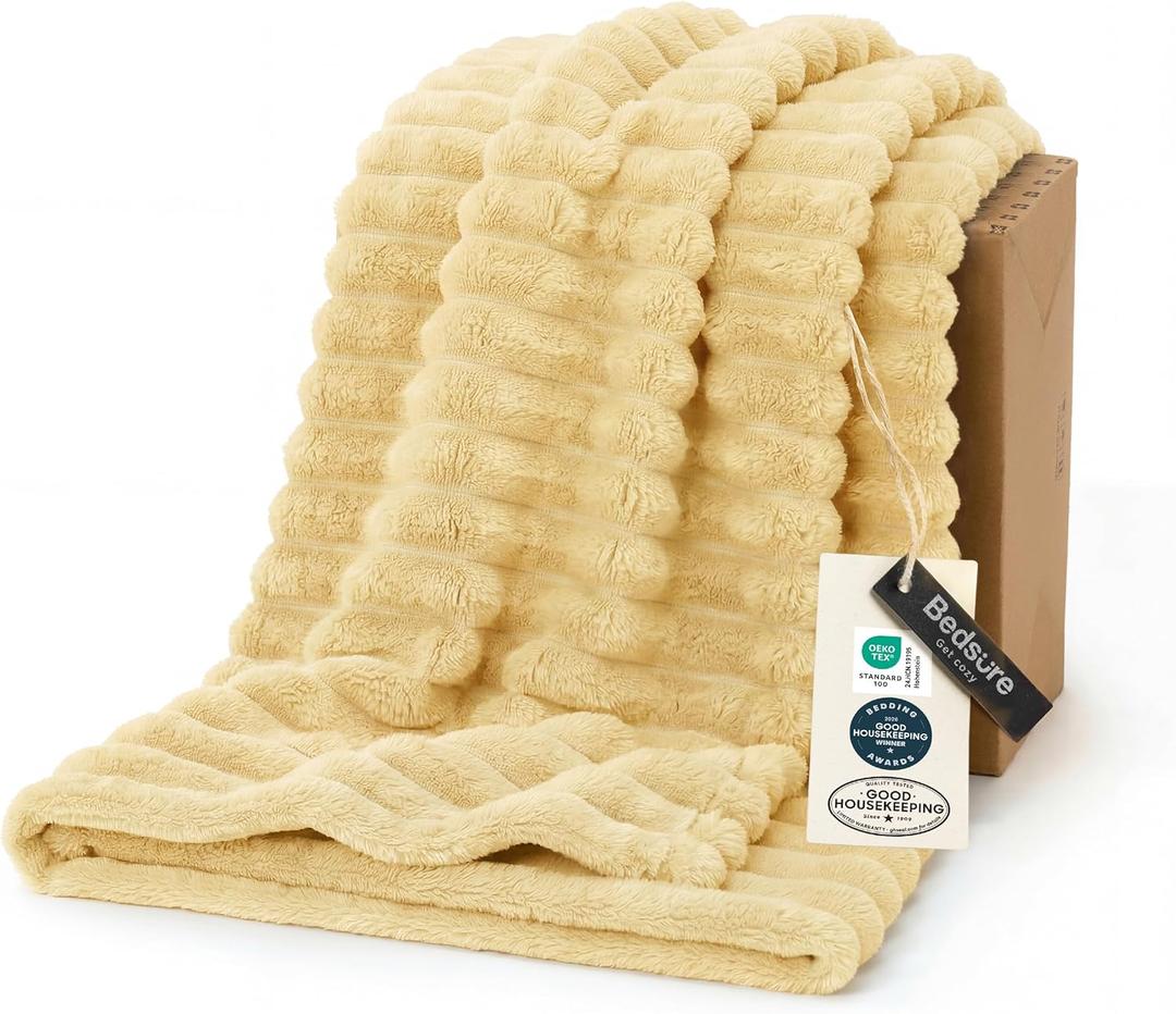 Bedsure GentleSoft Custard Yellow Fleece Throw Blanket for Couch - Super Soft Cozy Blankets for Women, Cute Small Blanket for Girls, 50x60 Inches