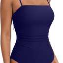 SUUKSESS Women Sexy One Piece Swimsuit Tummy Control Square Neck Bathing Suit (Small, 154 Navy Blue)