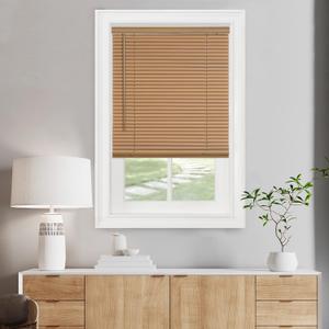 Cordless Light Filtering Mini Blind - 36 Inch Width, 64 Inch Length, 1" Slat Size - Woodtone - Cordless GII Morningstar Horizontal Windows Blinds for Interior by Achim Home Decor