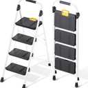 KINGRACK 4 Step Folding Ladder, 800lbs Capacity Step Stool with Safety Lock, Non-Skid Wide Pedals, and Handrail, Lightweight, Household Ladder for Home, Kitchen, Pantry, Closets, and Office Use, White
