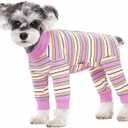 Dog Striped Recovery Suit, Puppy After Surgery Onesie for Female Male Dogs, Dogs Cats Long Sleeve Pajamas Bodysuit, Surgery Abdominal Wound Bandages Clothes, Dog Pant for Shedding Skin Disease, S