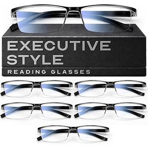 Gaoye 6 pack 1.25 Executive Style Reading Glasses Men - Durable Readers with Blue Light Filtering- Comfortable Fit with TR90 Frames, Black