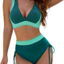 BMJL Women's High Waisted Bikini Sets Modest Tummy Control Swimsuit Two Piece Drawstring Bathing Suit (X-Large, Deep Teal57)