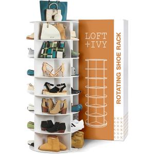LOFT + IVY 7 Tier Rotating Shoe Rack Tower  360 Spinning Storage Organizer, Modern Round Shoe Carousel for Closet, Entryway, Bedroom  Space Saving Rotating Lazy Susan Storage Tower (White)