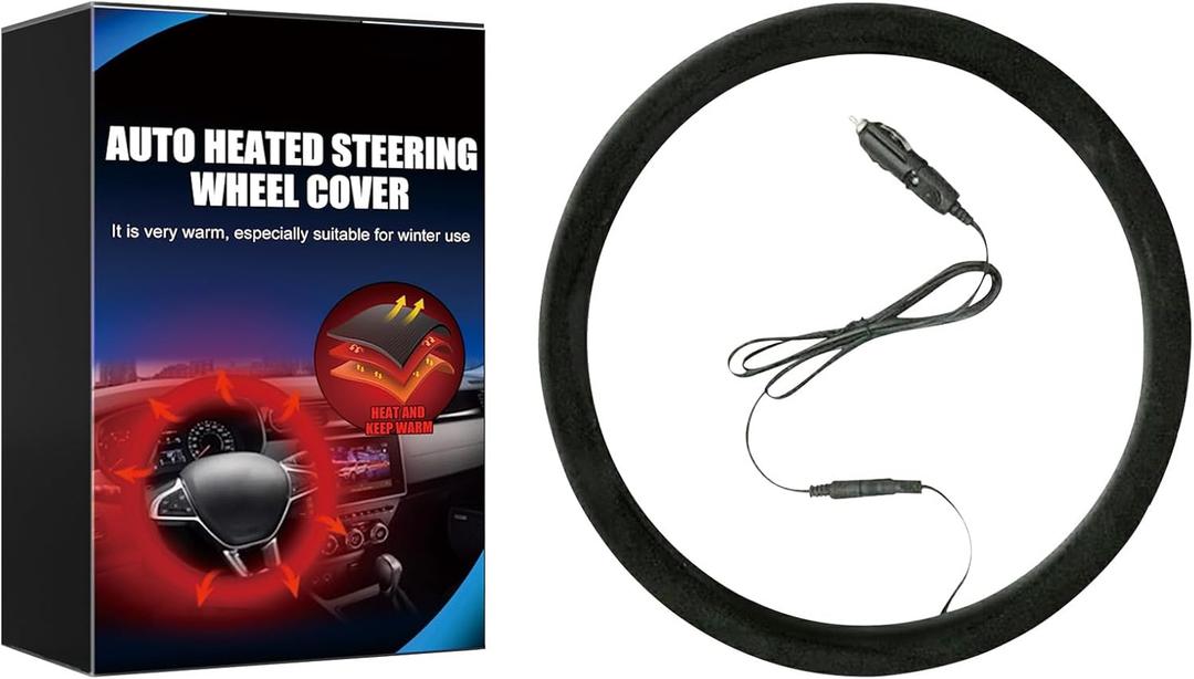 Heated Steering Wheel Cover,15" 12V Steering Wheel Warmer Heated Steering Wheel Protector Cover for Winter Universal,Suitable for Standard Size Cars, Trucks, Vans, SUV1