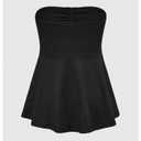 OYOANGLE Women's Ruched Strapless Top Solid Summer Sleeveless Flowy Peplum Tube Tops Black Small (Black)