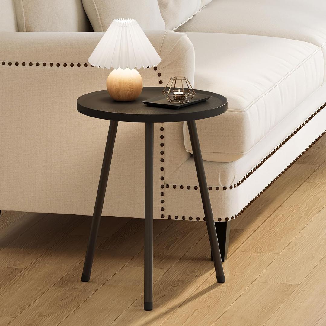 Round Side Table, Small End Table, Drink Table for Couch, Mini Tea Table for Sofa, Modern Accent Nightstand for Small Space, Living Room Bedroom LET521BK, 15.7x 15.7 x 20.8Inches