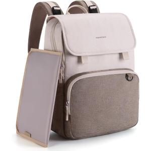 mommore Diaper Bag Backpack Unisex Baby Bag Large Diaper Bag with Changing Pad, Insulated Pockets, Stroller Buckles, Durable Travel Backpack with Luggage Strap (Beige+brown)