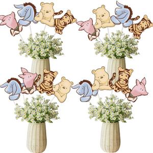 16PCS Vintage Winnie Centerpieces Baby Shower Decorations Table Center Pieces Table Toppers On Stick Cute Cutouts for Pooh Birthday Supplies Party Decor