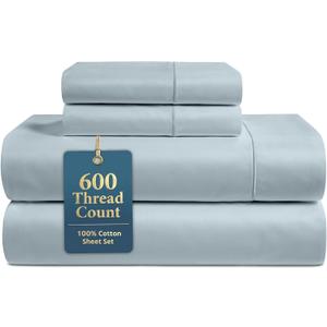 LANE LINEN 100% Cotton Sheets Full Size - Premium Sateen Weave for a Silky Finish - Hotel Collection Sheet Set - Snugly Fits Matresses Upto 15 '' Deep - Oeko TEX Certified Set - French Blue