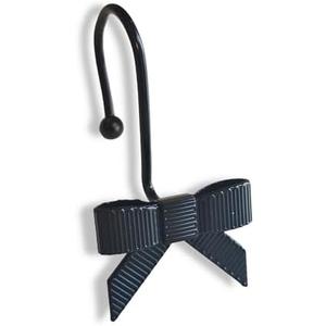 Dylrauoza Black Bow Shower Hooks Rust Proof, Shower Rings for Curtain, Metal Shower Curtain Hooks Decorative for Bathroom, Set of 5