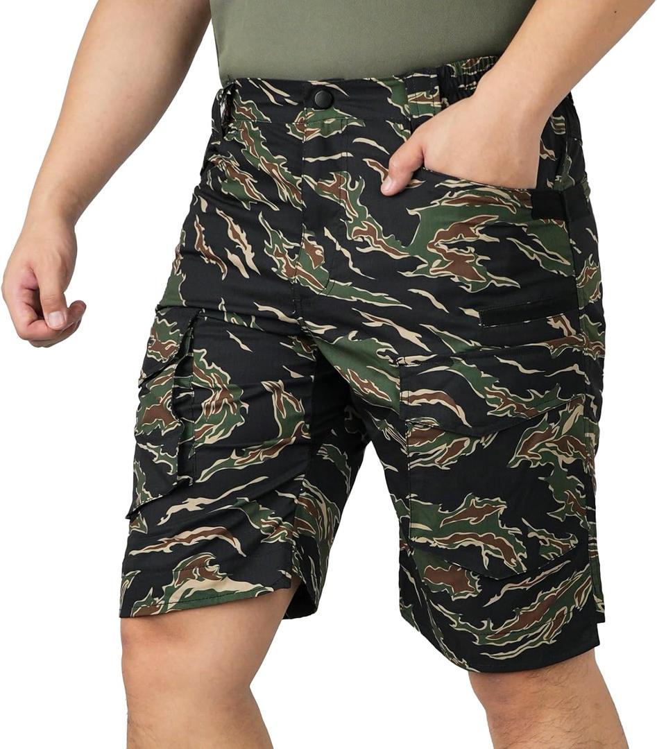 LOOGU Mens Camo Cargo Shorts Quick-Dry Water Resistant Sun Protection Hiking Shorts Men with Multi-Pocket (S)