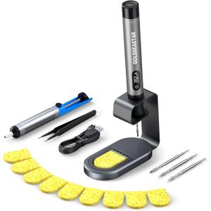 Cordless Soldering Iron Kit - 7s Fast Heating & Auto Sleep, Portable USB-C Rechargeable Welding Pen with 3 Tips (392F/200C to 842F/450C) for Electronics Repair/DIY/Circuit Board, Gris