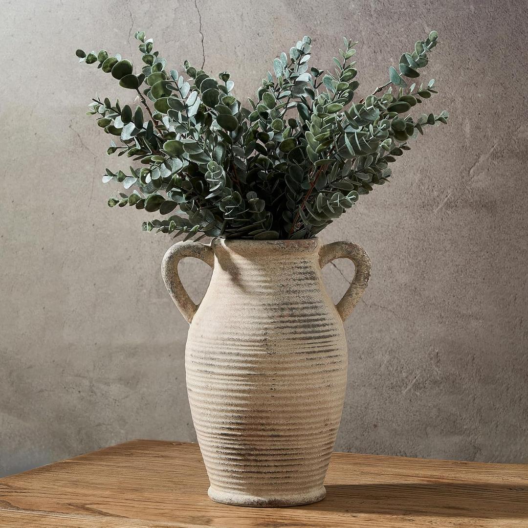 Emotionally Grounded Vase, Vaseking Large Ceramic Rustic Vase with 2 Handles, 9.8 inch Minimalist Decorative Farmhouse Tall Vases for Home Decor, Living Room, Enterway, Table Decoration, Gray