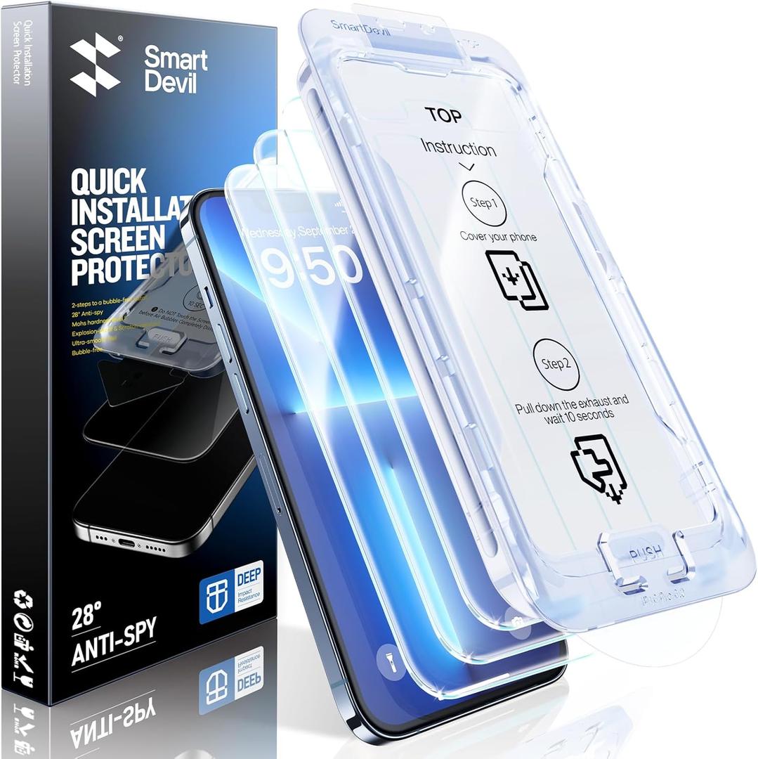 SMARTDEVIL 3 Pack for iPhone 13 Pro Max/iPhone 14 Plus Screen Protector, 9H Hardness Military Grade Shatterproof, HD Clear Tempered Glass with Auto Dust-Elimination, Bubble Free, Easy Installation