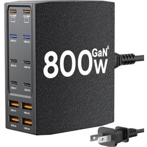 USB Charging Station (800W),12-Port USB C Charger Block with Dual 100W PD USB-C Fast Charging Station Hub for MacBook Pro/Air/All iPad Phone 17/16 15/14/13/Pro Max/Samsung Galaxy Note (Black)